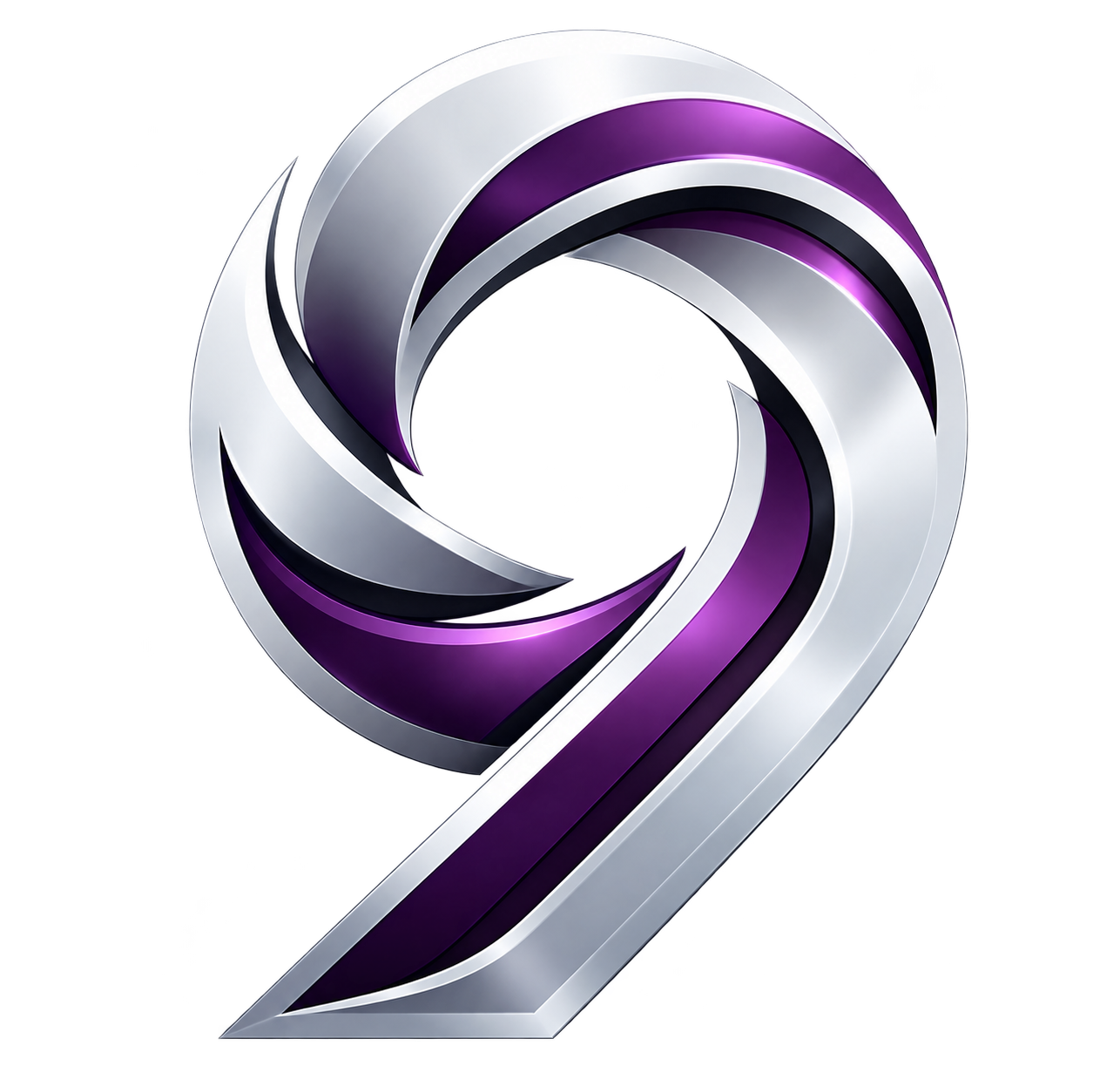 Nineflow Studio silver and violet numeral nine symbol